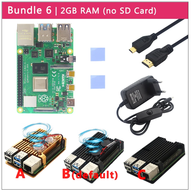 Комплект 6 Raspberry Pi 4 Модель B комплект+ алюминиевый чехол+ теплоотвод+ 3A переключатель питания+ Micro HDMI вариант 64 32 Гб SD карты | ридер - Комплект: Комплект 6