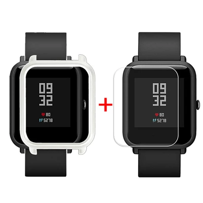 Белый Защитный чехол-накладка для Huami Amazfit Bip Younth Watch с защитной пленкой для экрана, тонкая красочная рамка, корпус из поликарбоната, идеально подходит для S30 - Цвет: Белый
