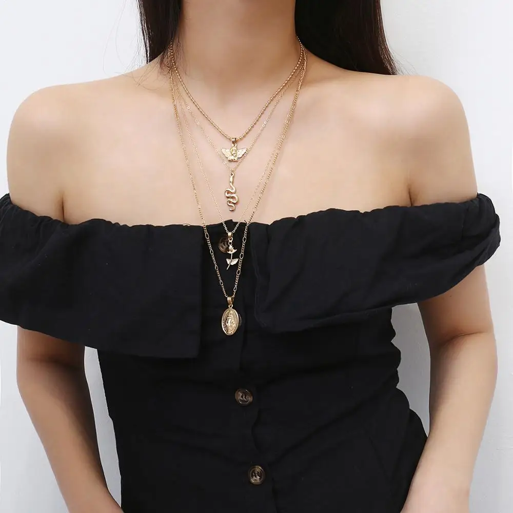 Женское многослойное ожерелье Mary Jesus розовое колье с цепочкой 2019 | Украшения и