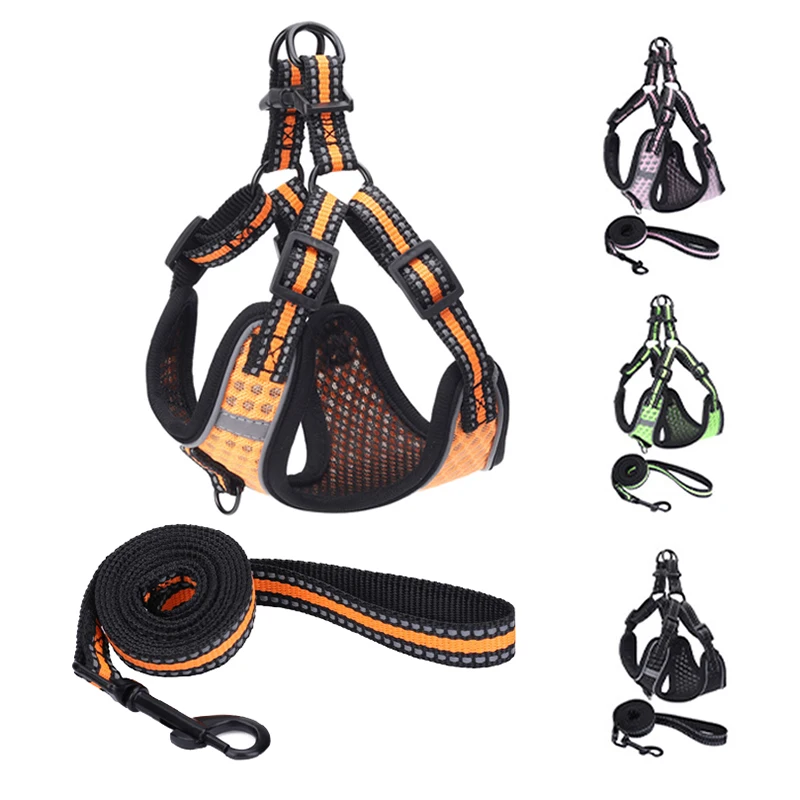 

Breathable Mesh Dog Harness with Leash Set Reflective Adjustable Pet Harness Vest For Small Medium Dogs Puppy Cat French Bulldog