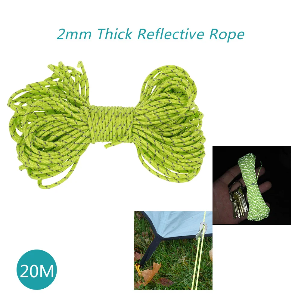 20m 2mm Tent Rope Accessories Reflective Paracord Cord Gear Lanyard Outdoor Camping Hiking Core Durable Polypropylene | Спорт и