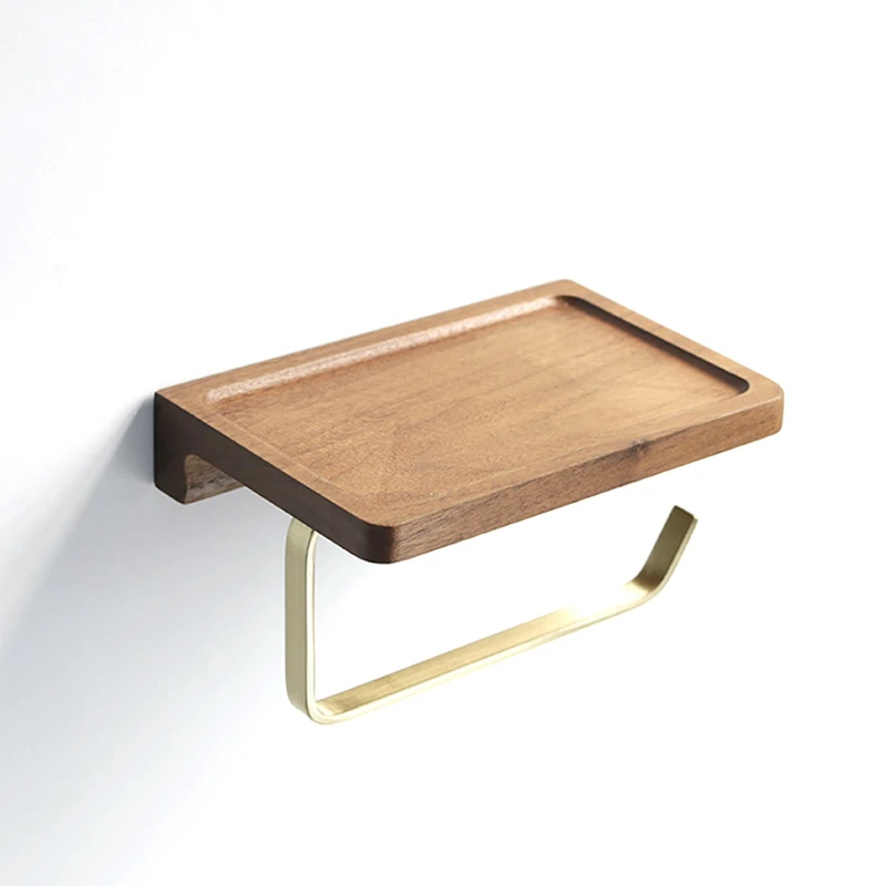 

Solid Wood Brass Toilet Paper Holder Wall Mounted Bathroom Tissue Paper Holder Bathroom Accessories Walnut Beech Body