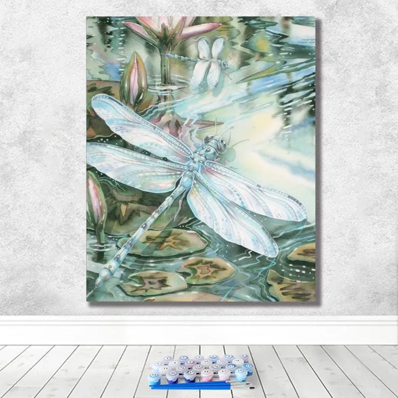 Diy Цифровая живопись окрашенные насекомые Реалистичная Стрекоза креативное