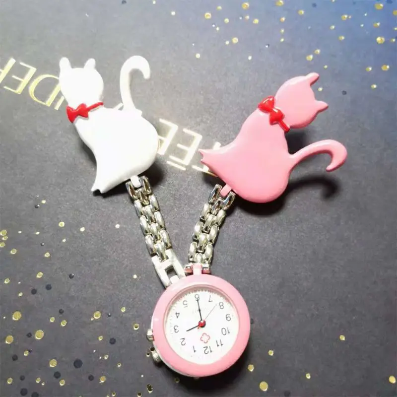 Новые кварцевые часы с мультяшным котом модные карманные подвесным зажимом