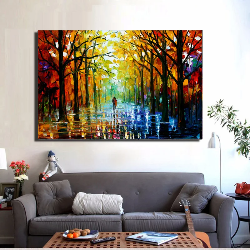 

Canvas Painting Landscape Posters and Prints Colorful Oil Painting Street Tree Wall Pictures for Living Room Cuadros Home Decor
