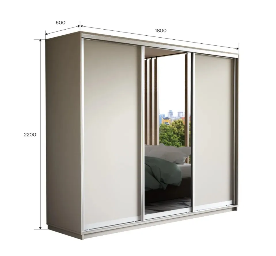 Раздвижной шкаф с широким шкафом и зеркалом 10 полок отсек для вешалки органайзер