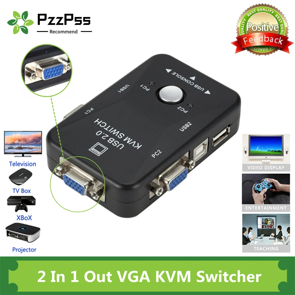 USB KVM-переключатель PzzPss 2 порта VGA 0 мыши клавиатура 1920*1440 Vga разветвитель коробка с