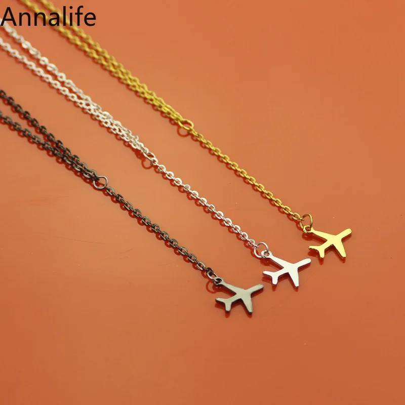 Новинка 2019 ожерелье из розового золота с черным самолетом подвеской в виде