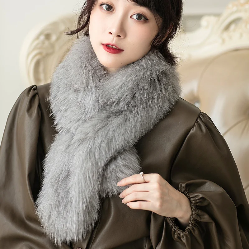 

BESFILIN Classic Natural Real Fox Fur Scarf Women's Autumn and Winter Hand Knitted Collar with Thickened Keep Warm Double-Sided