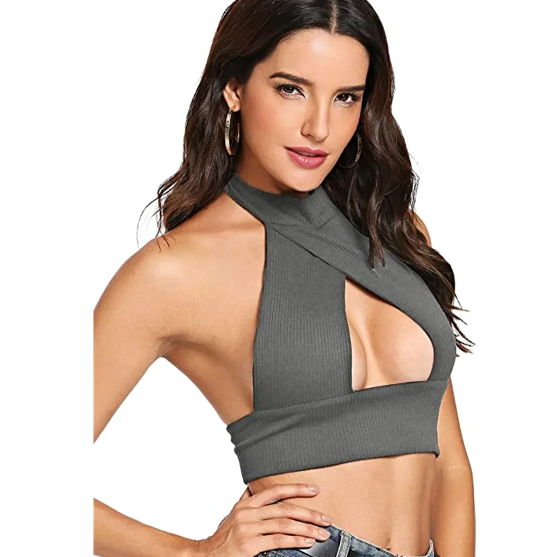 

Women's Sexy Fashion Hollow Halter Knit Rib Sleeveless Chest Top