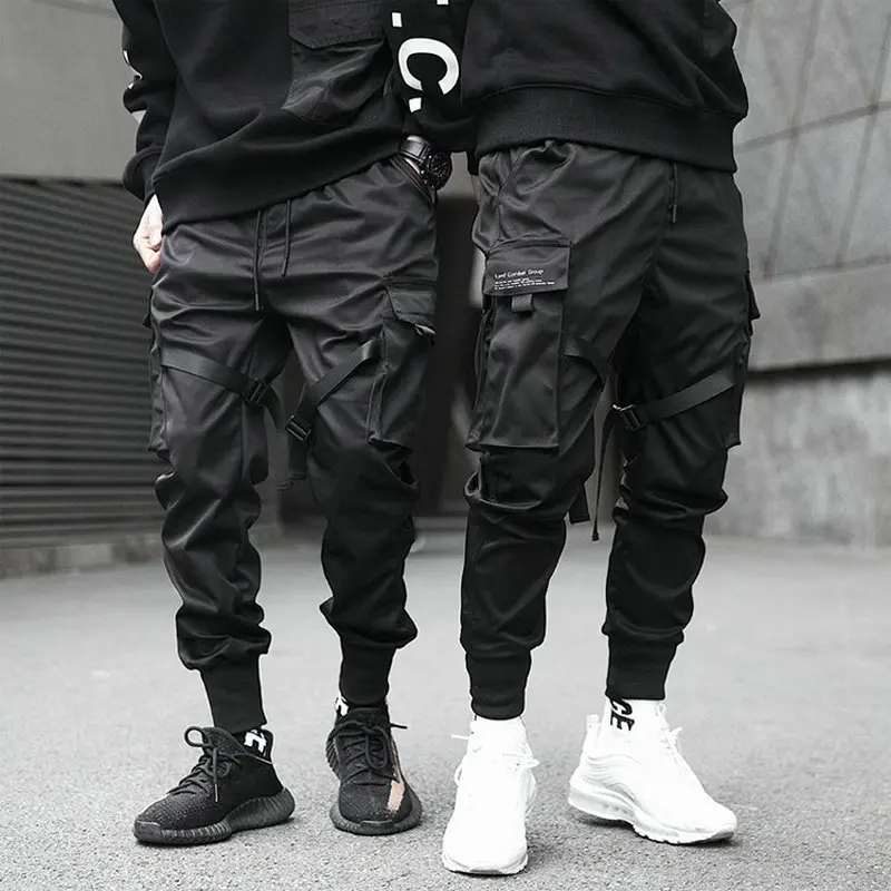 2021 Ribbons Men Sweatpants Men's Cargo Pants Streetwear Hip Hop Casual Solid Color Harem Pants Chinese Size XS-3XL