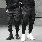 Спортивные штаны мужские с лентами, брюки-карго, уличная одежда, повседневные однотонные шаровары в стиле хип-хоп, китайский Размер XS-3XL, 2021