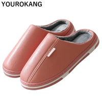 2020 winter warm men home slippers pu leather indoor floor plush slipper unisex lovers furry cotton shoes waterproof new arrival