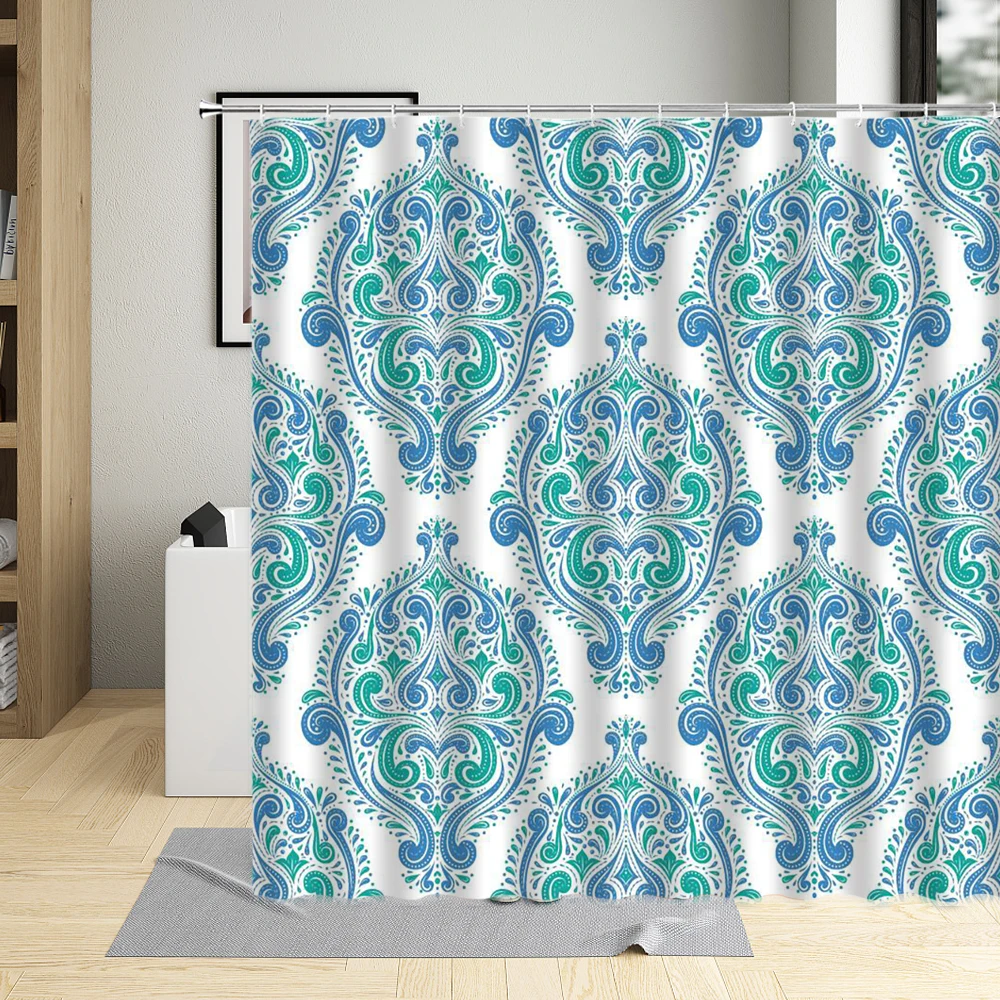 

Light Color Monotonous Geometric Flowers Pattern Shower Curtain Waterproof Polyester Fabric Bathroom Decor Curtains With Hooks