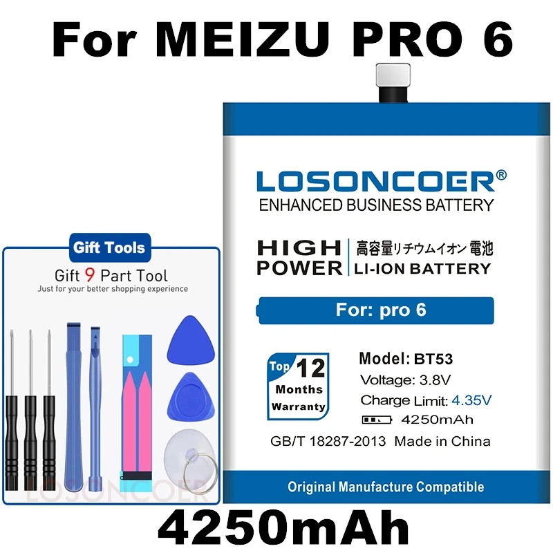 4250mAh BT53 BT53S для оригинального Meizu Pro 6s Battery 6 PRO6s батареи мобильного телефона