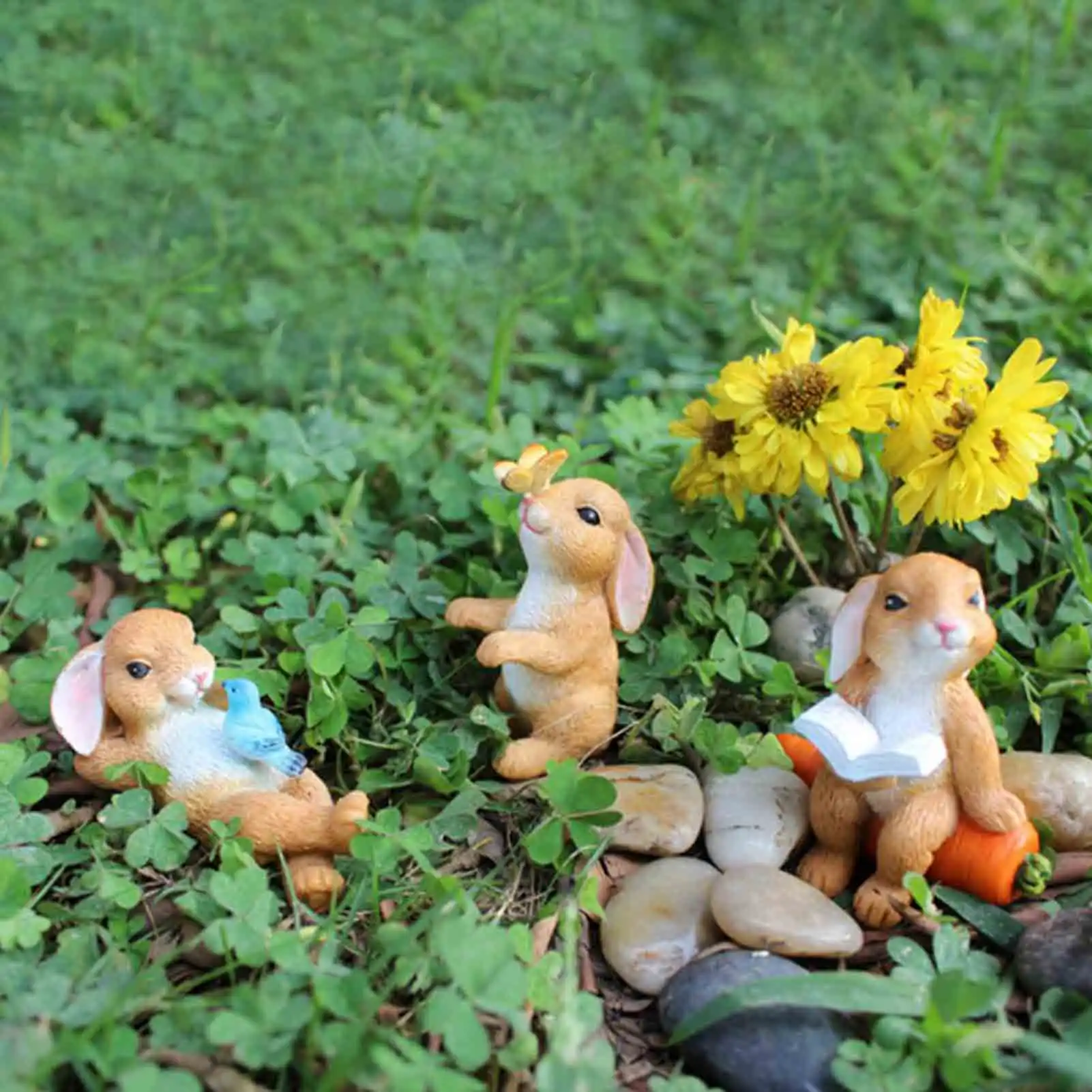 

Rabbit Statue Flower Bed Bunny Figurine Fairy Garden Decoration Mini Micro-landscape Flowerpot Ornaments Rabbit Sculpture