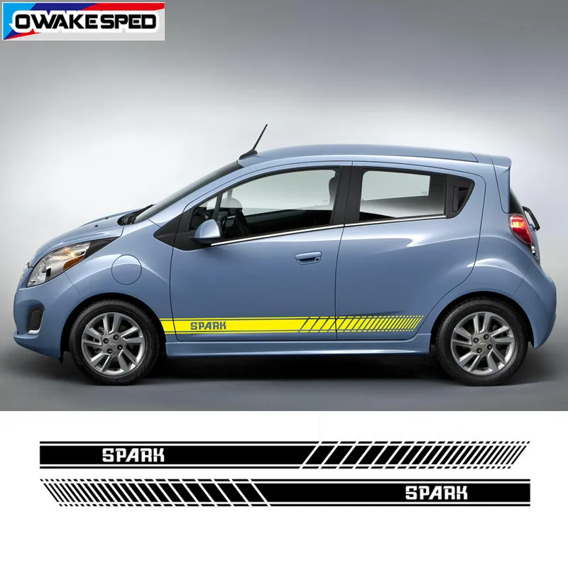 1 компл. Спортивные полосы автомобиля дверь юбка наклейка для Chevrolet Spark 2011-19 гоночный стиль обе стороны Авто Декор виниловые наклейки