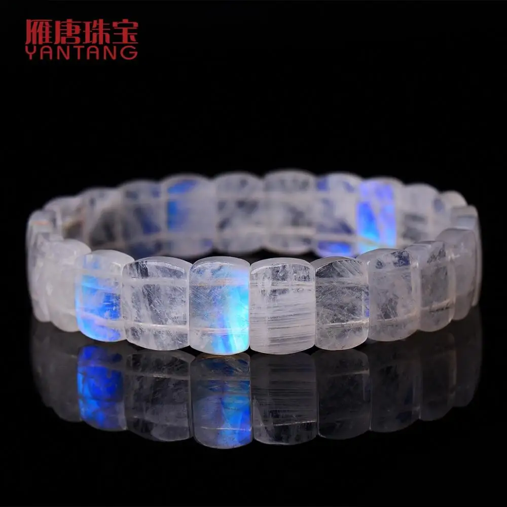 

Genuine Natural Moonstone Blue Light Crystal Clear Rectangle Beads Bracelet Bangle 8x6mm AAAAAA Women Men Healing Stone AAAAA
