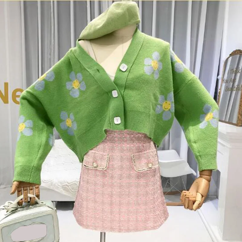 

Кардиганы женские, демисезонные, трикотажные, с V-образным вырезом, с цветочным принтом, 4 цвета, свободные, 2020