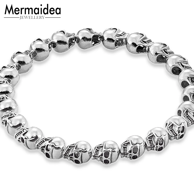 Посеребренный браслет с черепами карма Европейский панк черепом из бисера