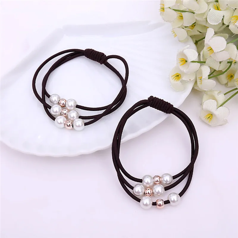 2019 модная многослойная жемчужная резинка для волос однотонная эластичная