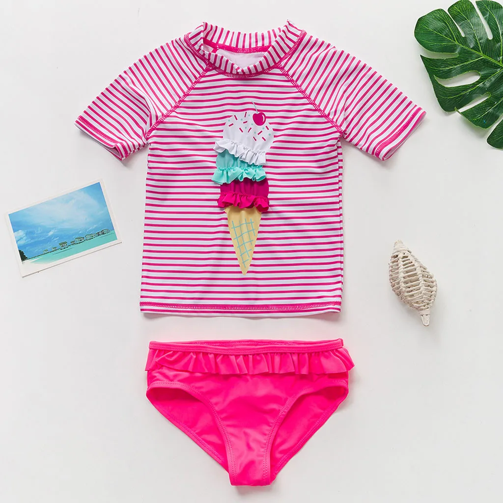 Детские Топы в полоску с рисунком для маленьких девочек шорты купальный костюм