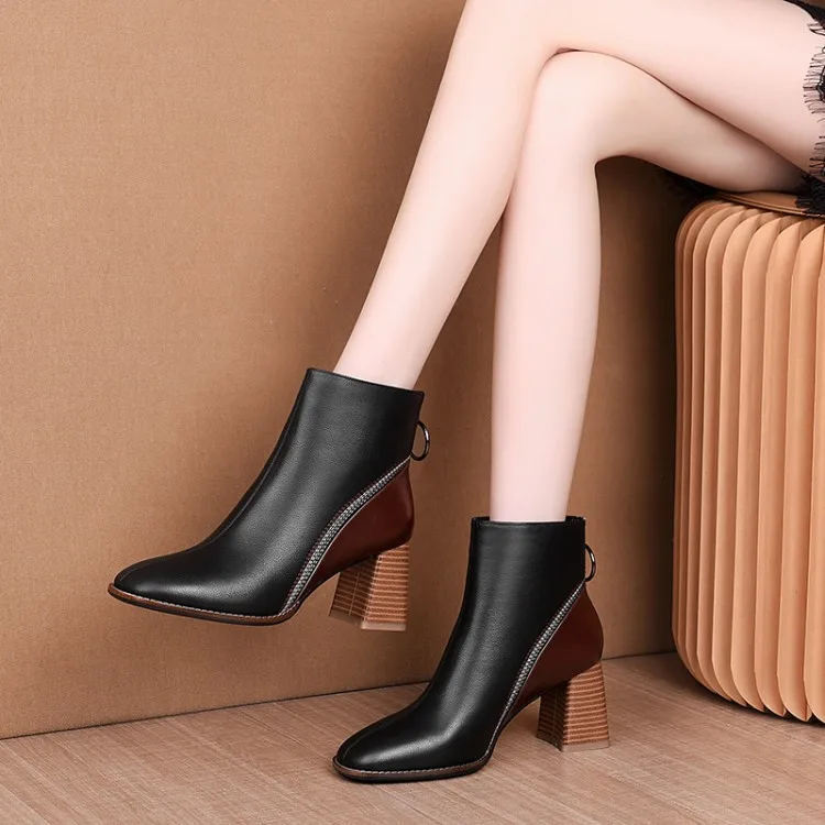 Женские ботильоны из коровьей кожи с квадратным носком на высоком