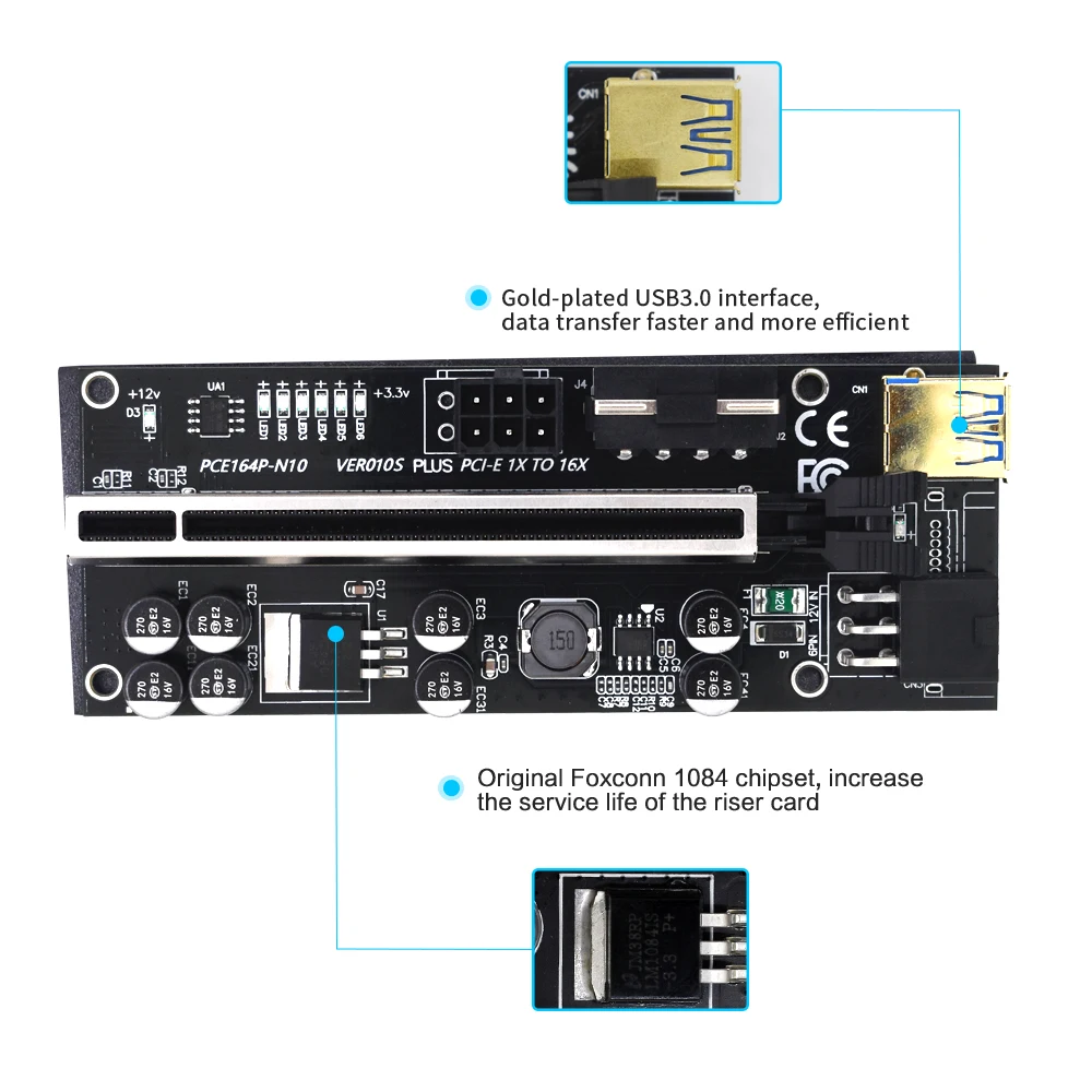 Кабель-Райзер TISHRIC VER010S PCIE 010s Plus SATA переходник с 15 контактов на 6 питания Pci Express X16