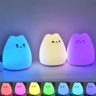 Светодиодные ночные светильники в виде мультяшного кота, меняющие цвет, для детской спальни, ночник из силикона для создания настроения маленькой милой кошки