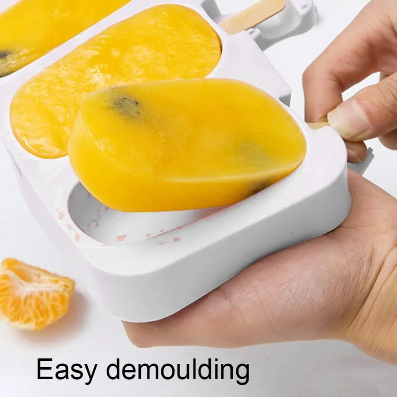 

2021 Ice Cream Molds Food Grade Silicone Ice Cream Bar Mold Set with 10Pcs Cream Wooden Sticks Silicone Ice Cream Molds