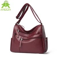 fashion lady handbag 2021 new high quality soft pu leather solid color shoulder bag multi layer zipper casual lady messenger bag
