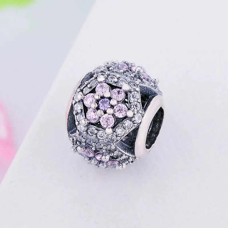Серебро 925 пробы забудьте о мне не цветок Фиолетовый Цирконий каменная бусина