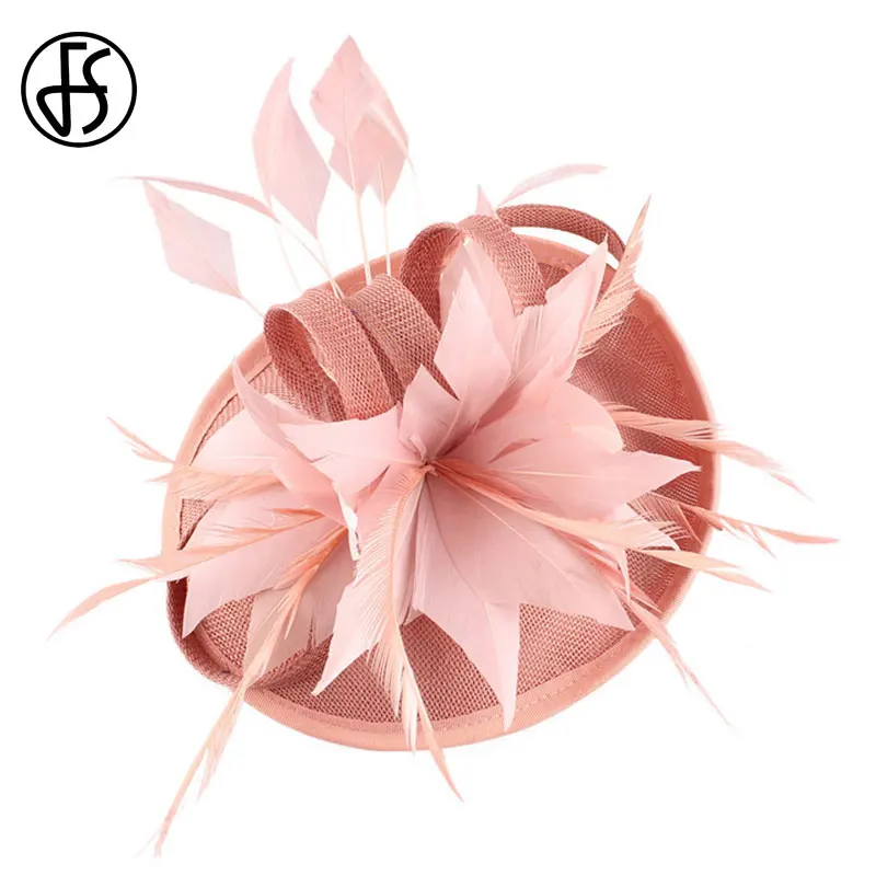FS для торжественного случая шляпа Для женщин перья розовый Шапки Чай вечерние
