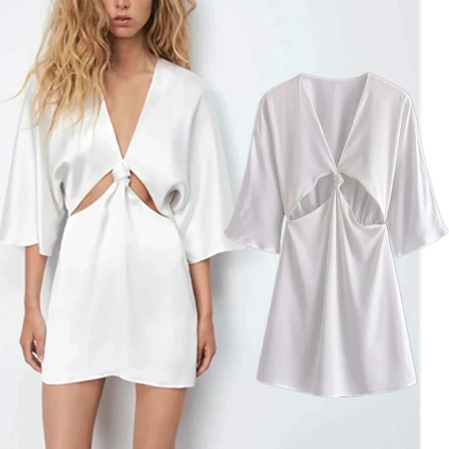 

2021 Woman Basic summer Vestidos Ins Fashion Vintage Sexy Hollow Out Satin Mini Dress Party Women maxi