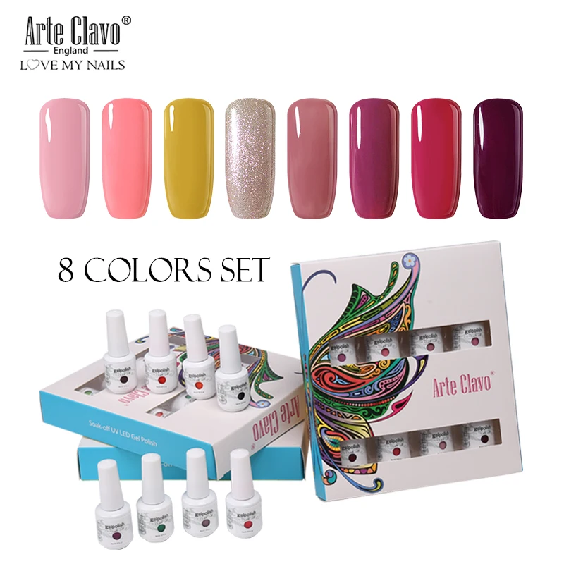 ZH03 Arte Clavo 8 Colors Gift Sets Box 8ml UV Gel Nail Polish Nail Art Gel Polish Vernis Semi Permanent Nail Primer Gel Varnishes - Цвет: ZH03