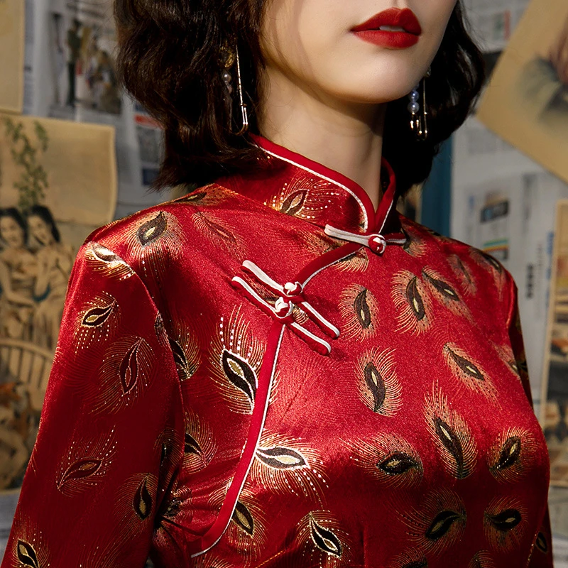 Бархат Cheongsam свекрови Свадьба мама Ципао китайское традиционное платье вечернее