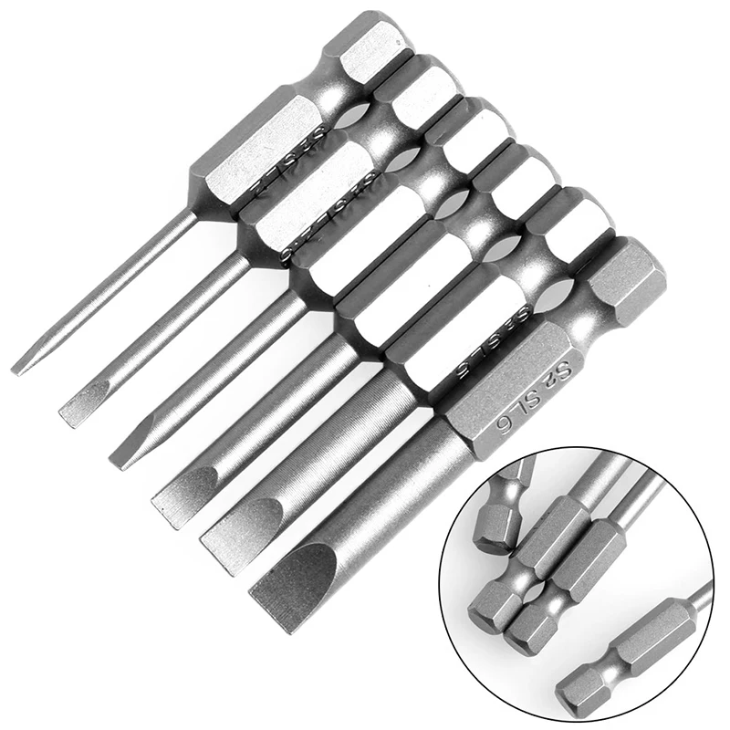 

6Pcs/Set 50mm 2.0-6.0mm Flat Head Slotted Tip Screwdrivers Bits K3KD
