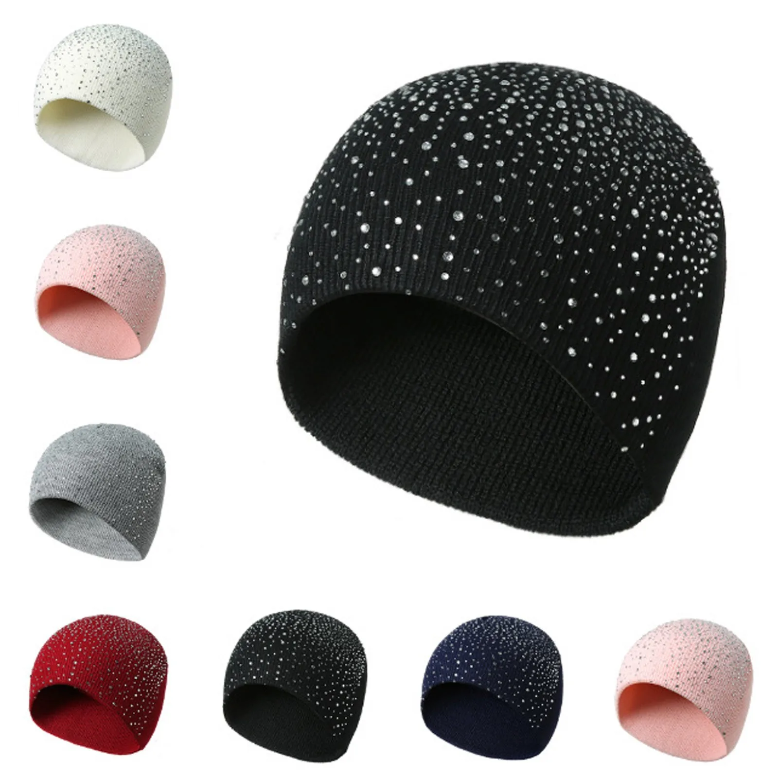 

Взрослые Унисекс, мужские и женские шапки, головные уборы со стразами, головные уборы, осенне-зимние теплые вязаные шапки, облегающие шапки, ...