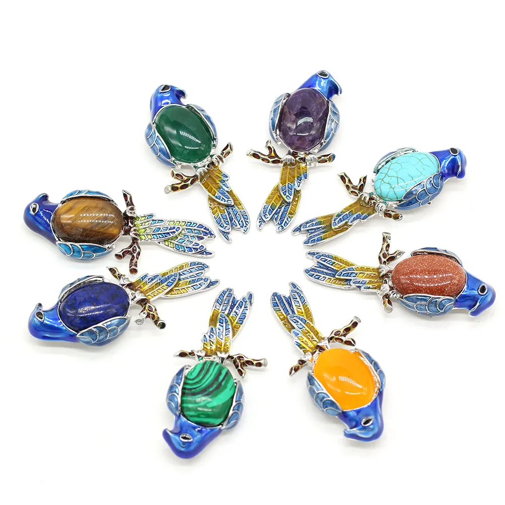 Женский брошь с натуральным камнем и клоисонне, в форме попугая, для создания ювелирных изделий, декорирования одежды и аксессуаров.