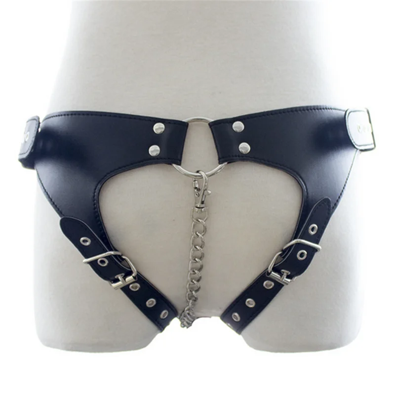 New Black Leather Chastity Harness Clitoris Chain Flirting  Erotic Leather Toys Sex Toys for Women