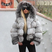 women winter fashion real fox fur coat with hood stitching natural sliver fox fur jackets thick warm natural fur coats female
