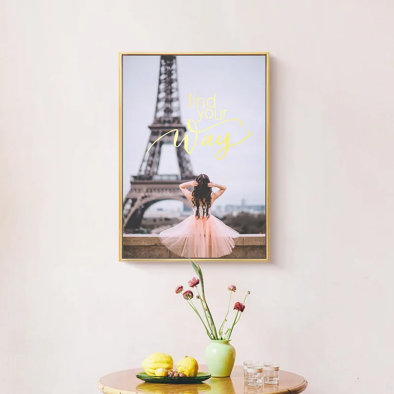 

Pink Poster and Print Nordic Paris Landscape Home Decor Wall Art Ins Style Petal Canvas Painting for Living Room Decoration