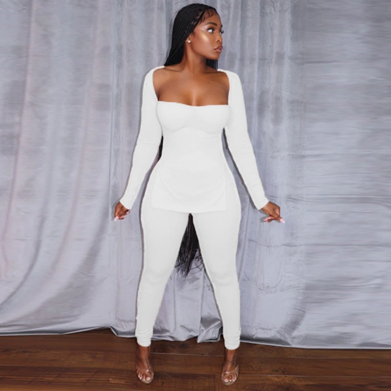 

Трикотажные сексуальные Клубные наряды из 2 предметов, брюки-карандаш с длинным рукавом, женская одежда для спортзала, одежда для отдыха, по...