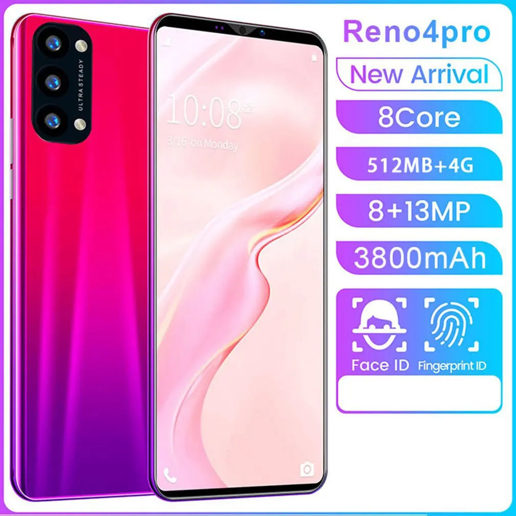 

Reno4 pro 5.8 Inch Screen Android Phone Purple Water Drop Screen Smartphone Solid Color Mobile Phone Cool Shape Fashion