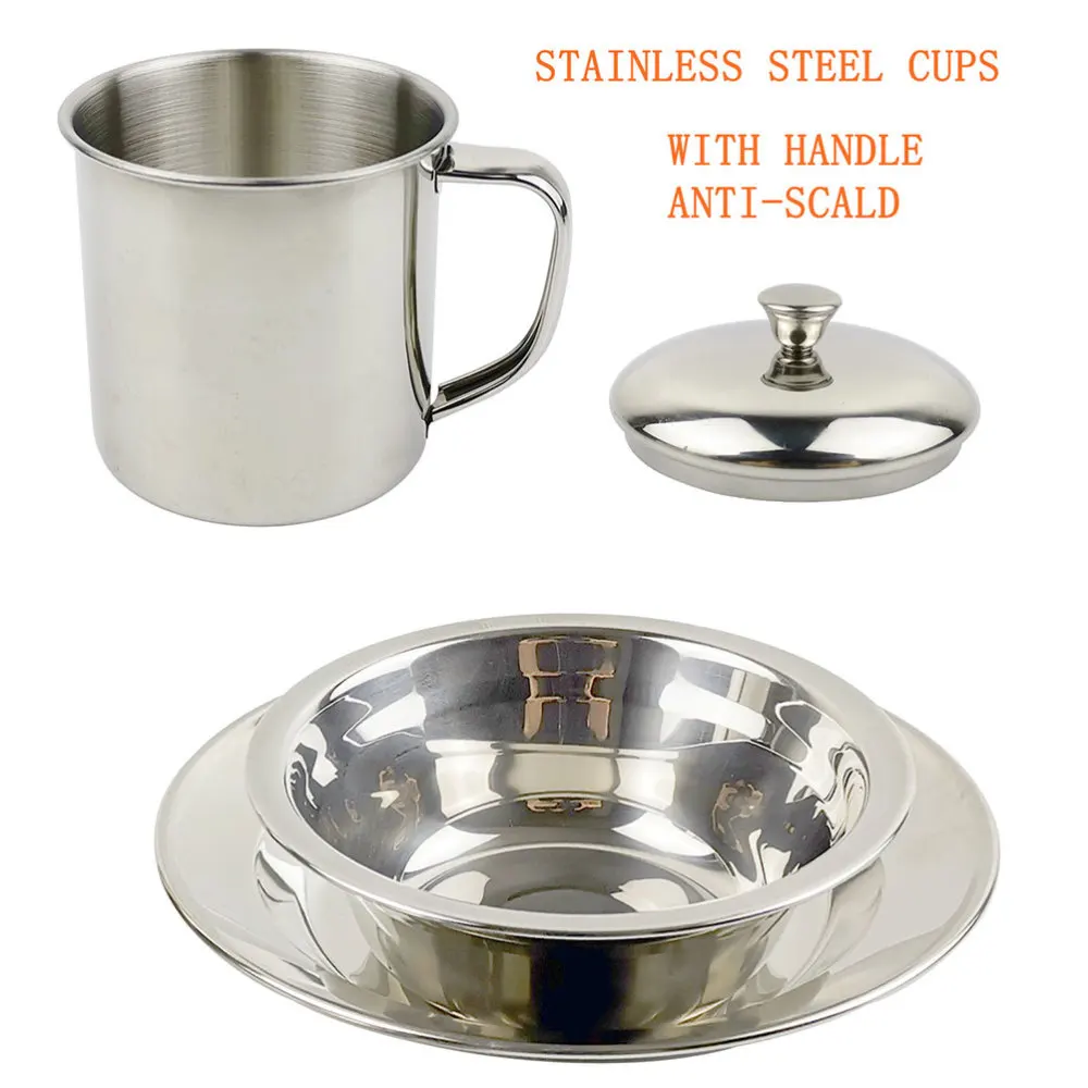 

1 Set of Stainless Steel Cookware Set 1-2 Person Portable Camping Tableware Combination(Silver)