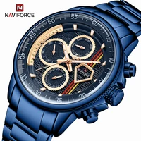 top brand naviforce watches mens fashion 30m waterproof blue steel strap quartz multifunction male wrist watch relogio masculino
