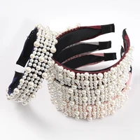 best lady baroque temperament full pearl casual hairbands top quality handmade big small size pearl beads fabric headband female