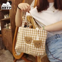 portable lunch bag jmommy bag apanese plaid cotton picnic food bag women simple small tote korean style children lunch bags kids