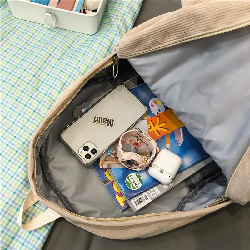 

DCIMOR New Corduroy Cute Bear Women Backpack Female Embroidery Big Winter Schoolbag Multi-pocket Travel Bag For Teenage Girls