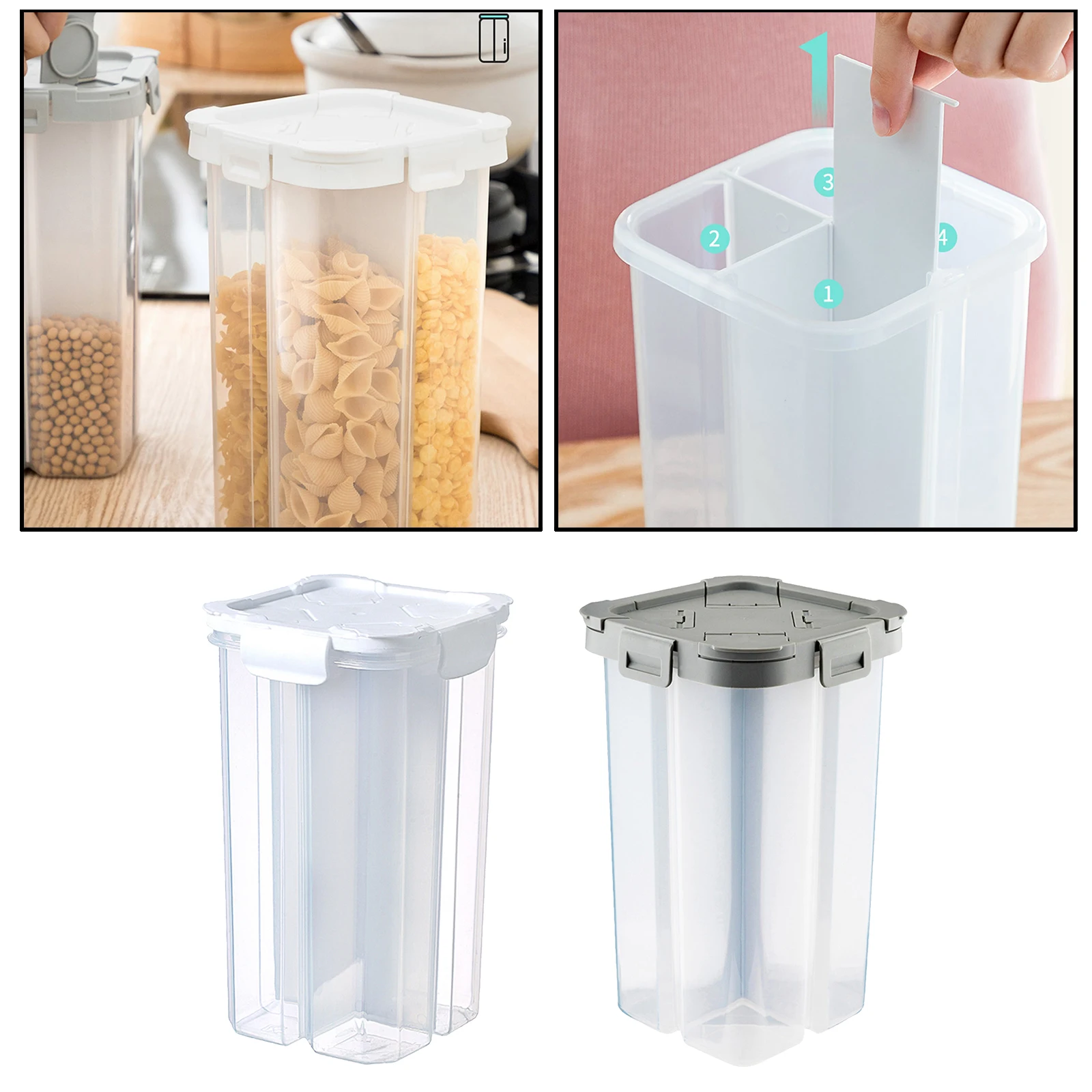 

2.6L Dividers Box Organizer Clear Plastic Case Storage Container for Cereal